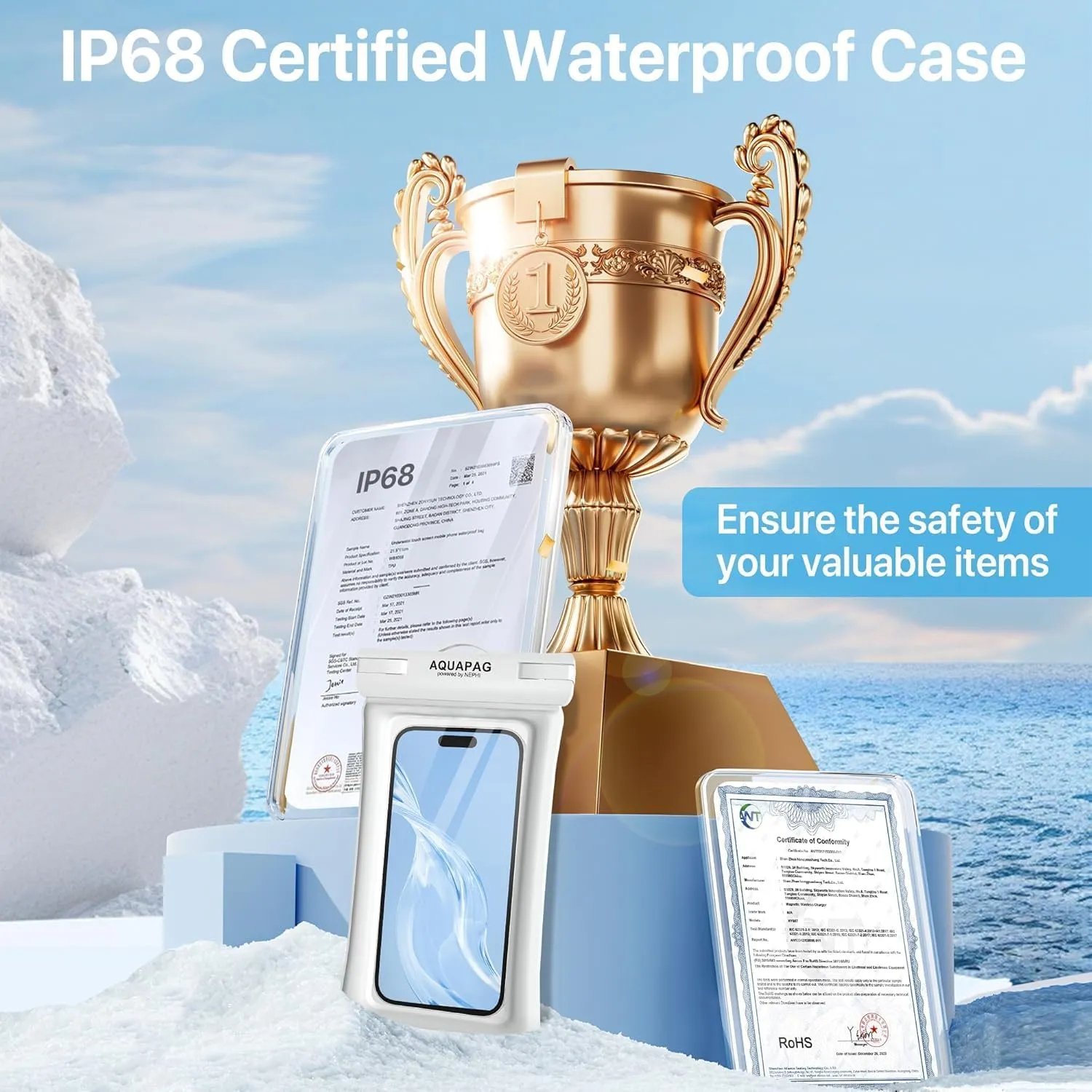 NEPHI IP68 Waterproof Phone Pouch 2 Pack-Up to 8.0"，Adjustable Neck Lanyard Floating Waterproof Phone Case for iPhone,Phone Dry Bags for Vacation Beach Pool Travel Essentials (Black White 4 Pack)