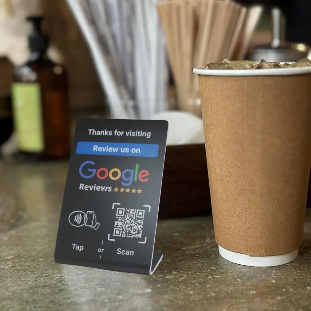 NFC Tap Google Review Stand - Boost Customer Feedback with Tap & Scan QR - No App, No Subscription - Works on iPhone & Android (Black, 1 Pack - 4.13"x2.75")