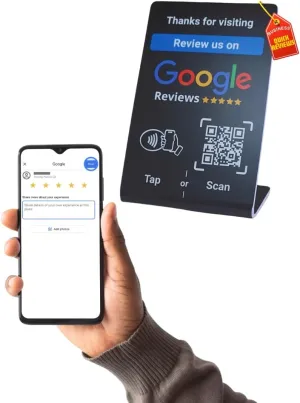 NFC Tap Google Review Stand - Boost Customer Feedback with Tap & Scan QR - No App, No Subscription - Works on iPhone & Android (Black, 1 Pack - 4.13"x2.75")