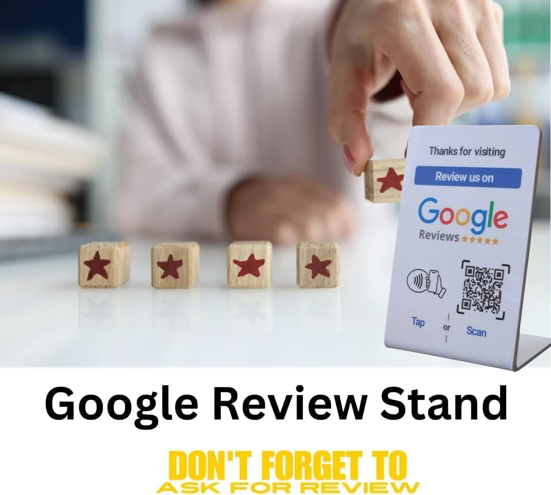 NFC Tap Google Review Stand - Boost Customer Feedback with Tap & Scan QR - No App, No Subscription - Works on iPhone & Android (Size 4.13"x2.75", 3 Pack)