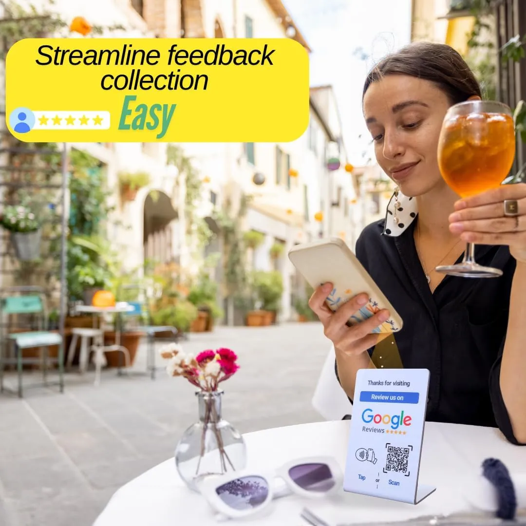NFC Tap Google Review Stand - Boost Customer Feedback with Tap & Scan QR - No App, No Subscription - Works on iPhone & Android (Size 4.13"x2.75", 3 Pack)