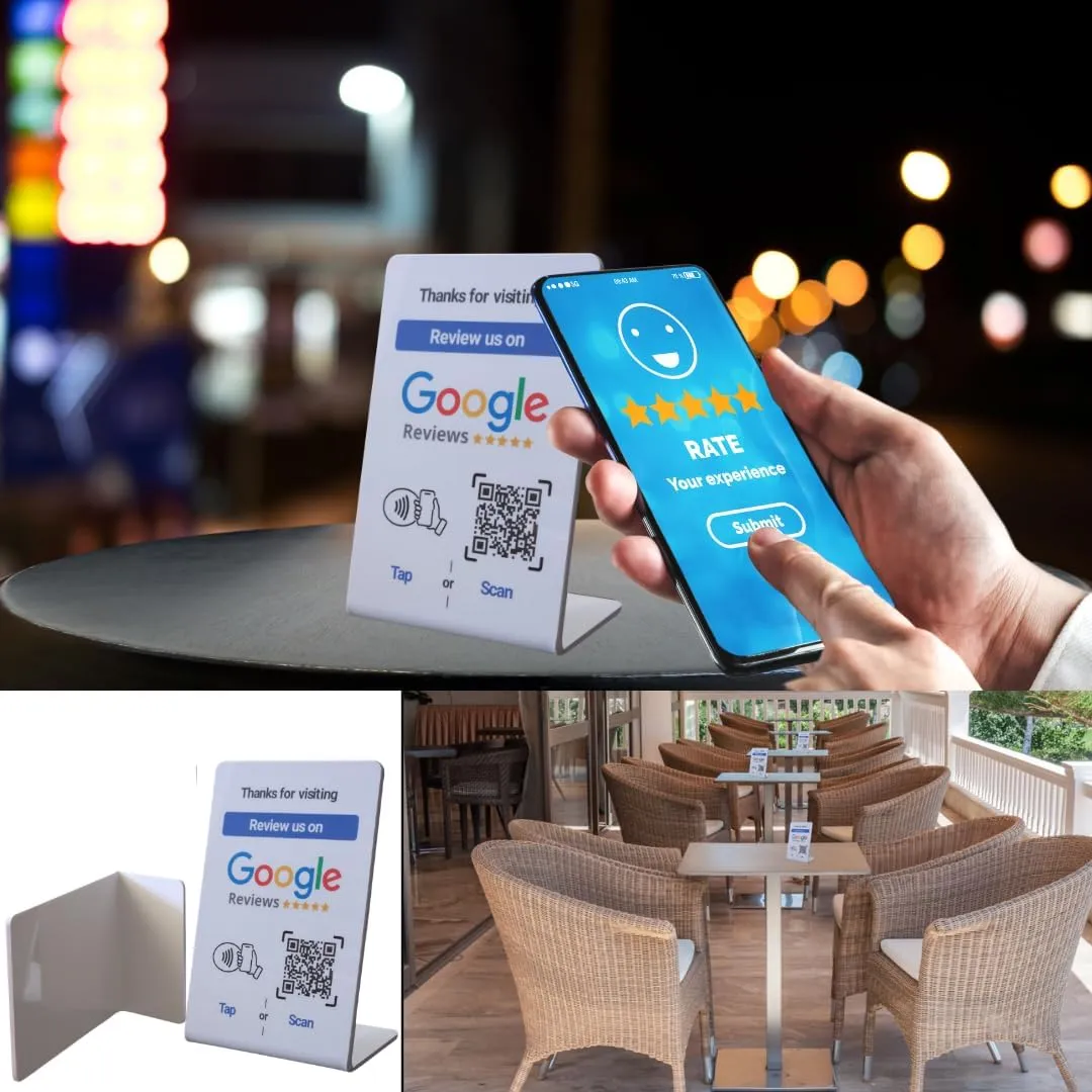 NFC Tap Google Review Stand - Boost Customer Feedback with Tap & Scan QR - No App, No Subscription - Works on iPhone & Android (Size 4.13"x2.75", 3 Pack)