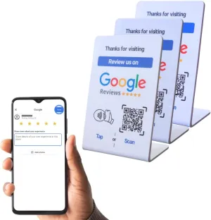 NFC Tap Google Review Stand - Boost Customer Feedback with Tap & Scan QR - No App, No Subscription - Works on iPhone & Android (Size 4.13"x2.75", 3 Pack)