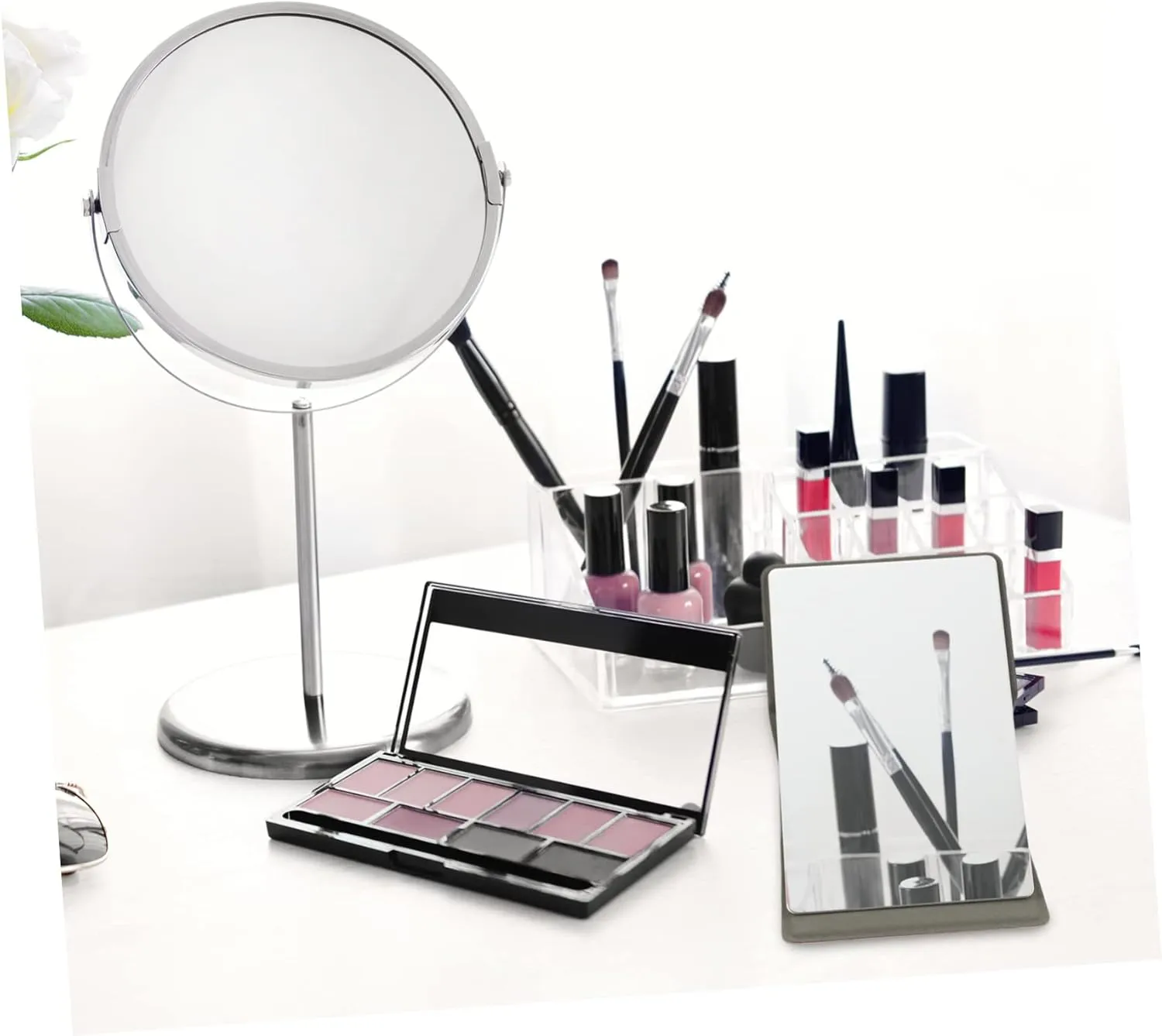 NOLITOY 5 Sets Elegant Double-Sided Makeup Mirror Pu Leather Cover Folding Design Lightweight Portable Perfect for Travel