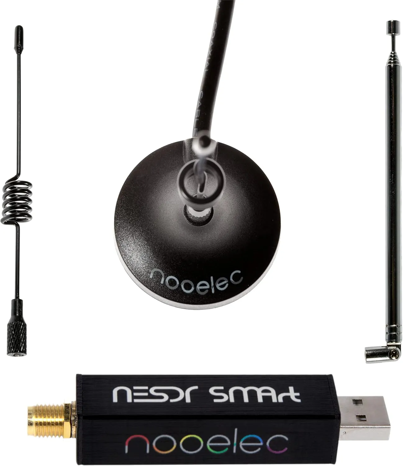 Nooelec RTL-SDR v5 Bundle - NESDR Smart HF/VHF/UHF (100kHz-1.75GHz) Software Defined Radio. Premium RTLSDR w/ 0.5PPM TCXO, SMA Input, Aluminum Enclosure & 3 Antennas. RTL2832U & R820T2-Based Radio