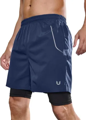 NORTHYARD Men's 2 in 1 Workout Shorts 5" Running Athletic Quick Dry Shorts Gym Sports Basketball Tennis with Phone Pockets