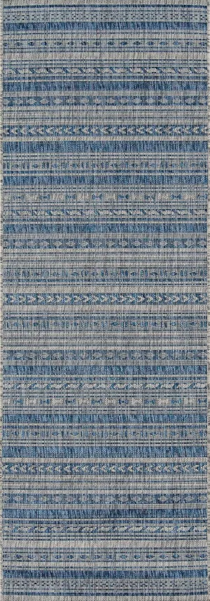 Novogratz by Momeni Villa Collection Tuscany Indoor Outdoor Blue Area Rug, 2'7" x 7'6" Runner Sized Mat for Pool, Patio, Porch, Balcony, Hallways, Kitchen, Bedroom, and Livingroom