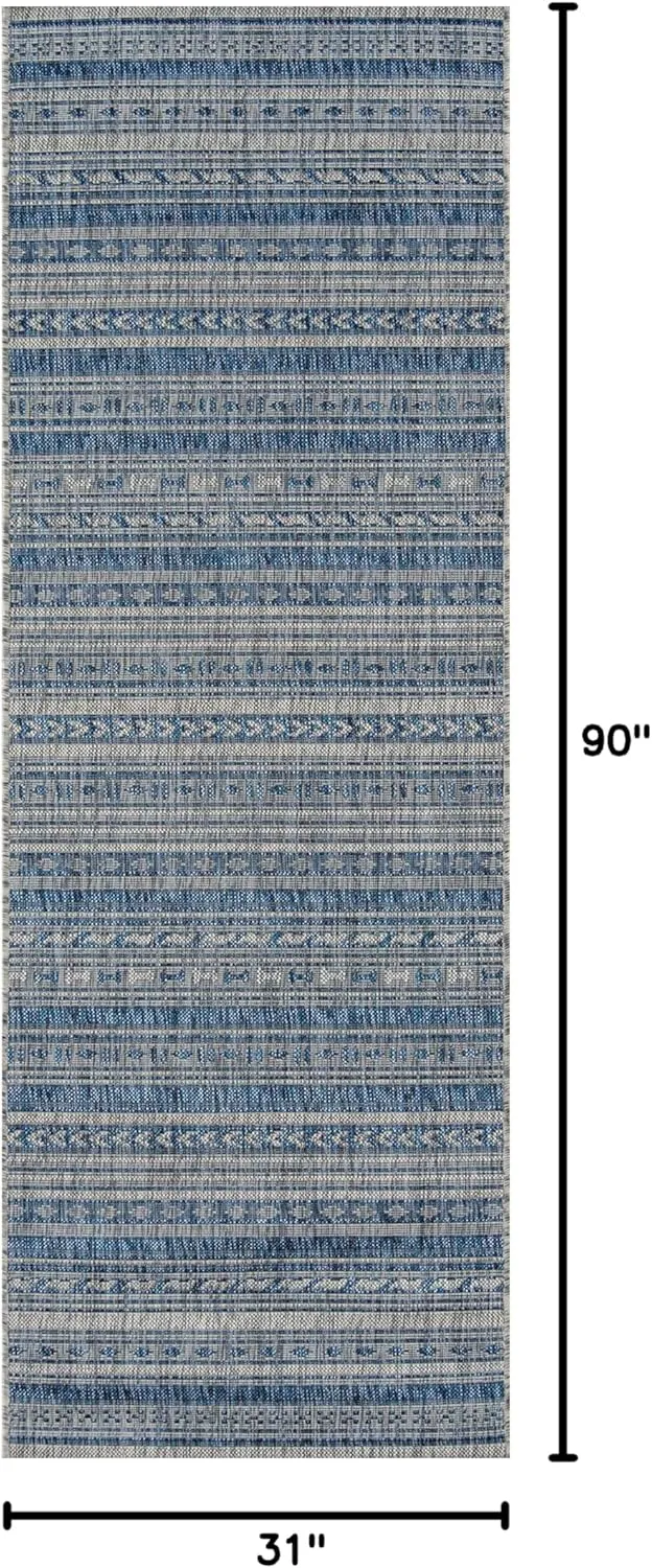 Novogratz by Momeni Villa Collection Tuscany Indoor Outdoor Blue Area Rug, 2'7" x 7'6" Runner Sized Mat for Pool, Patio, Porch, Balcony, Hallways, Kitchen, Bedroom, and Livingroom