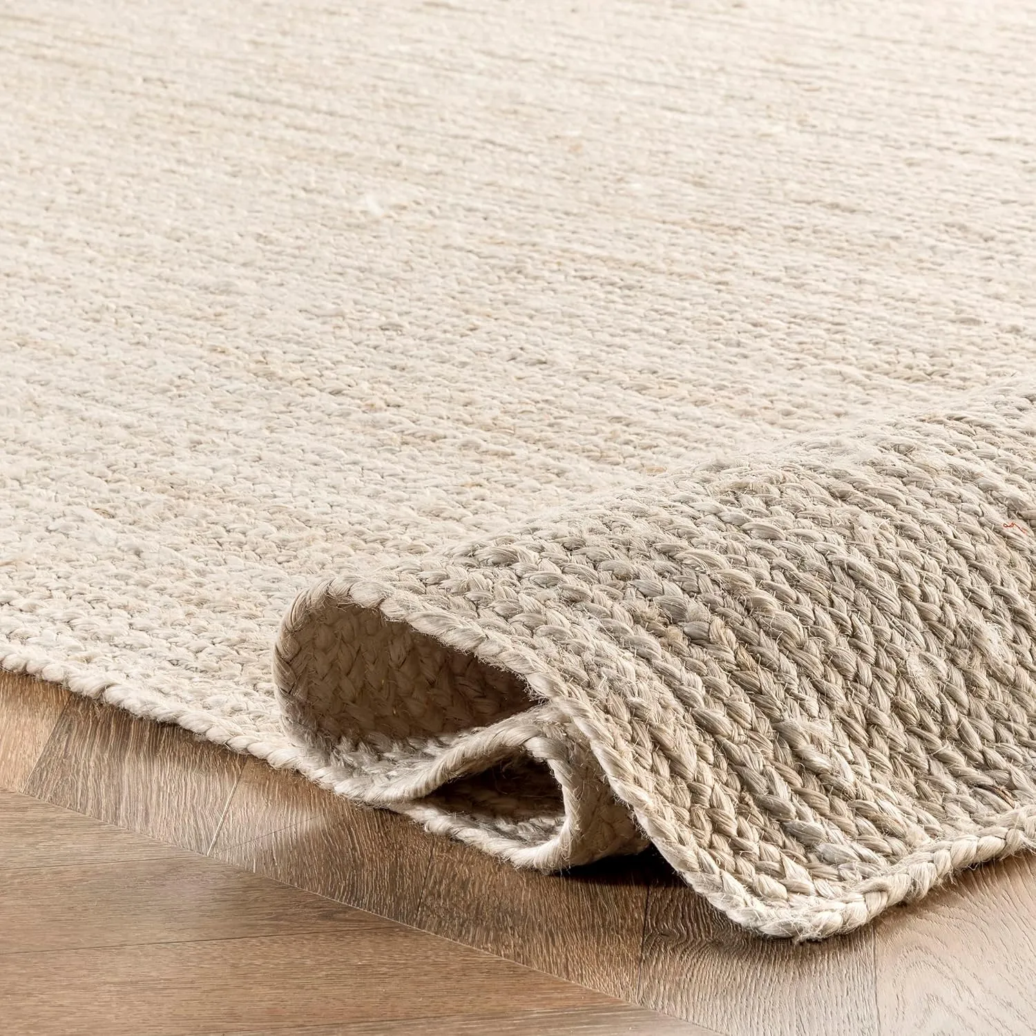 nuLOOM 6 Round Rigo Jute Hand Woven Area Rug, Off White, Solid Farmhouse Design, Natural Fiber, For Bedroom, Living Room, Dining Room, Hallway, Office, Kitchen, Entryway