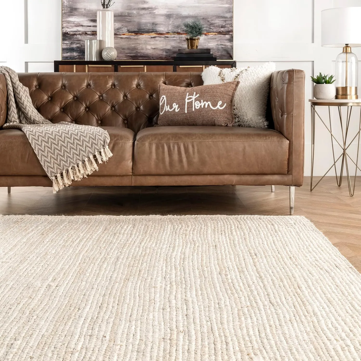 nuLOOM 6 Round Rigo Jute Hand Woven Area Rug, Off White, Solid Farmhouse Design, Natural Fiber, For Bedroom, Living Room, Dining Room, Hallway, Office, Kitchen, Entryway