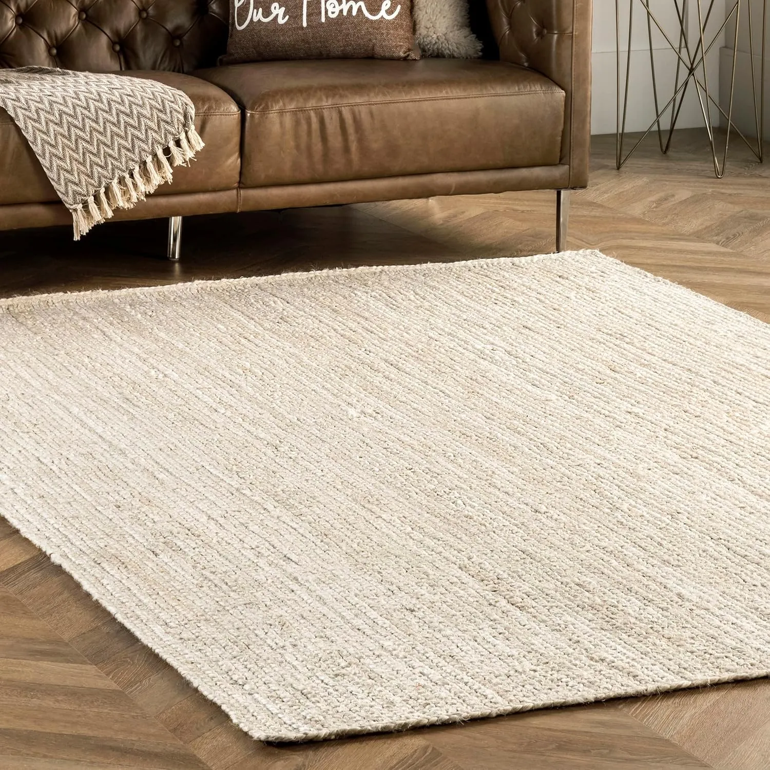 nuLOOM 6 Round Rigo Jute Hand Woven Area Rug, Off White, Solid Farmhouse Design, Natural Fiber, For Bedroom, Living Room, Dining Room, Hallway, Office, Kitchen, Entryway