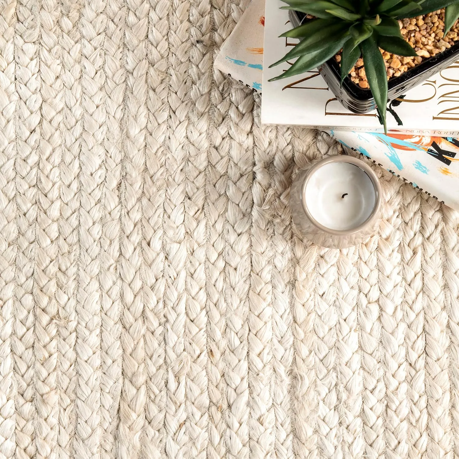 nuLOOM 6 Round Rigo Jute Hand Woven Area Rug, Off White, Solid Farmhouse Design, Natural Fiber, For Bedroom, Living Room, Dining Room, Hallway, Office, Kitchen, Entryway