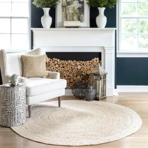 nuLOOM 6 Round Rigo Jute Hand Woven Area Rug, Off White, Solid Farmhouse Design, Natural Fiber, For Bedroom, Living Room, Dining Room, Hallway, Office, Kitchen, Entryway