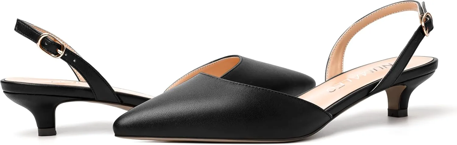NUMALEO Womens Backstrap Pointed Toe Matte Dress Wedding Fashion Buckle Kitten Low Heel Pumps Shoes 1.5 Inch