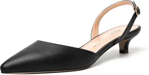 NUMALEO Womens Backstrap Pointed Toe Matte Dress Wedding Fashion Buckle Kitten Low Heel Pumps Shoes 1.5 Inch