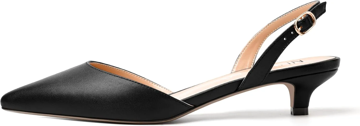 NUMALEO Womens Backstrap Pointed Toe Matte Dress Wedding Fashion Buckle Kitten Low Heel Pumps Shoes 1.5 Inch