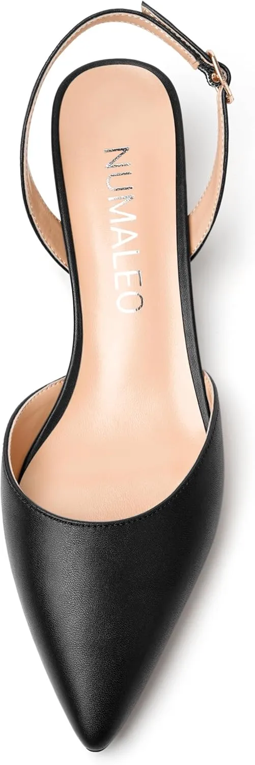 NUMALEO Womens Backstrap Pointed Toe Matte Dress Wedding Fashion Buckle Kitten Low Heel Pumps Shoes 1.5 Inch
