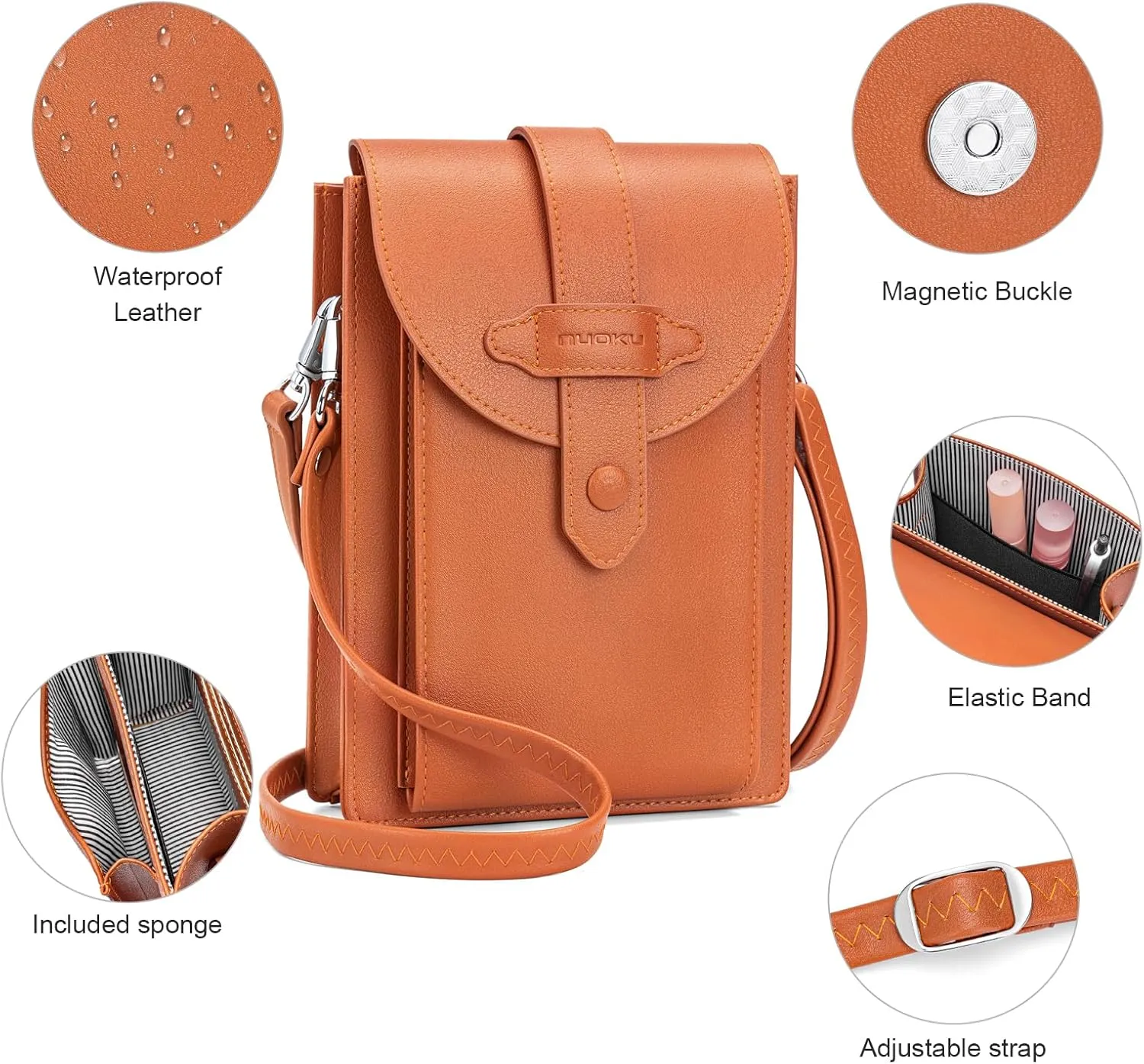 nuoku Small Crossbody Bags for Women with Elastic band Mini Cellphone Purse Designer Phone Bag with Sponge