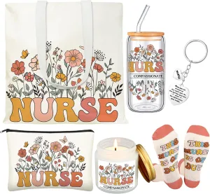 Nurses Week Gifts Ideas for Nurses Day, Good Nursing Graduation Gifts for Women Female, 17 oz Appreciation Glass Cup Canvas Tote Bag for Rn Practitioner Assistant
