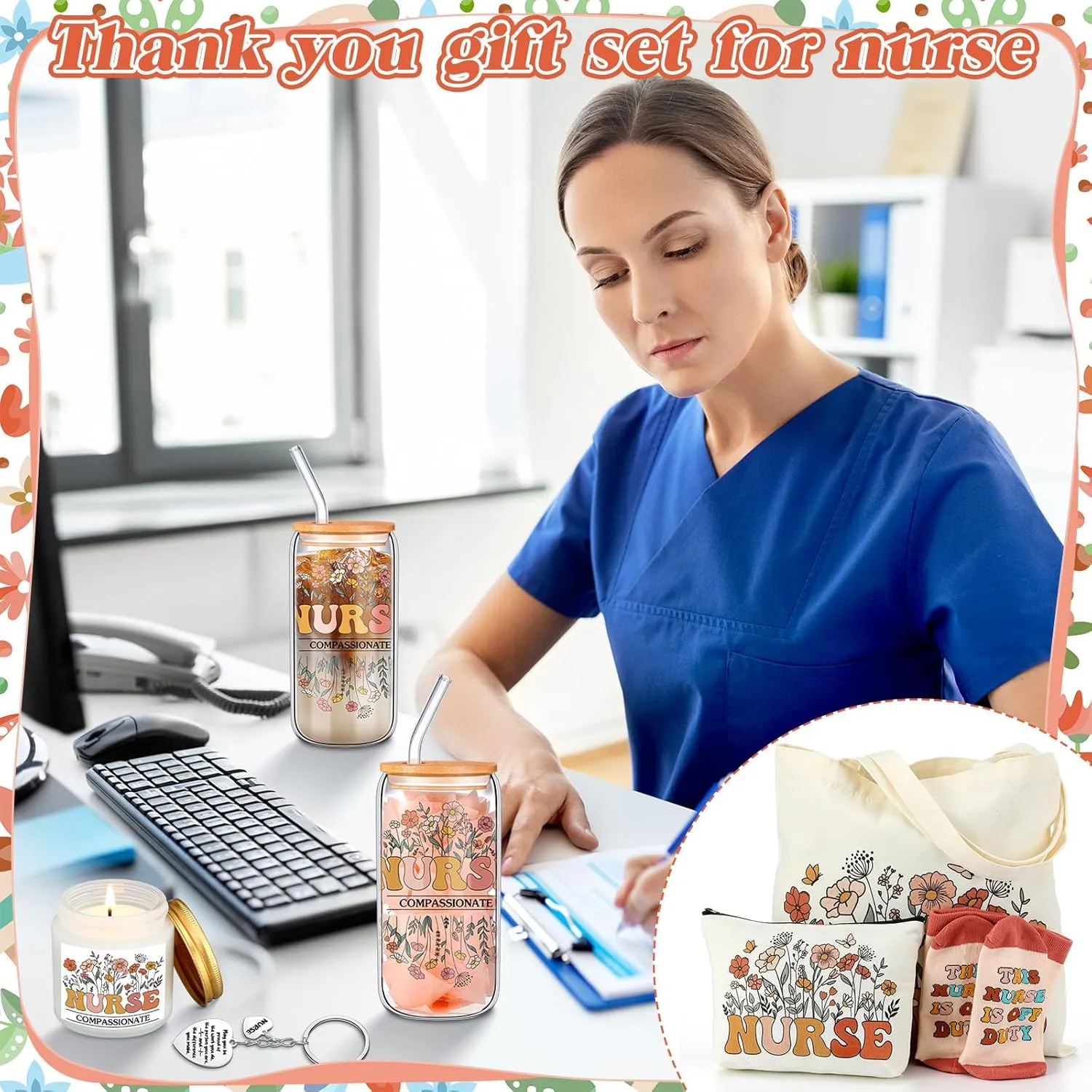 Nurses Week Gifts Ideas for Nurses Day, Good Nursing Graduation Gifts for Women Female, 17 oz Appreciation Glass Cup Canvas Tote Bag for Rn Practitioner Assistant