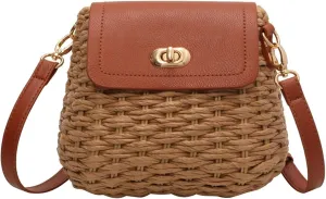 Obosoyo 2025 Trendy Woven Straw Crossbody Bag Women Small Square Shoulder Bag Summer Beach Daily Use Twist Bag