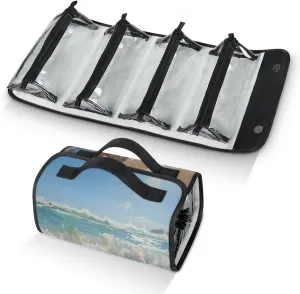 Ocean Shells Gathering Toiletry Bag Water Proof Travel Makeup Case Large Capacity 4 in 1 Foldable Cosmetics Storage for Women Men Removable Zipper Clear PVC Pockets