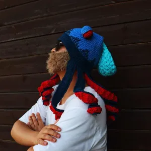 Octopus Fish Hat Mushroom Hat Weird Stuff, Knitted Winter Hat, Octopus Squid Hat Octopus Costume Hat