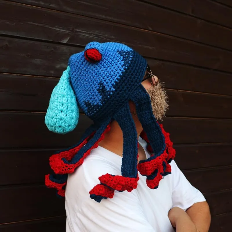 Octopus Fish Hat Mushroom Hat Weird Stuff, Knitted Winter Hat, Octopus Squid Hat Octopus Costume Hat