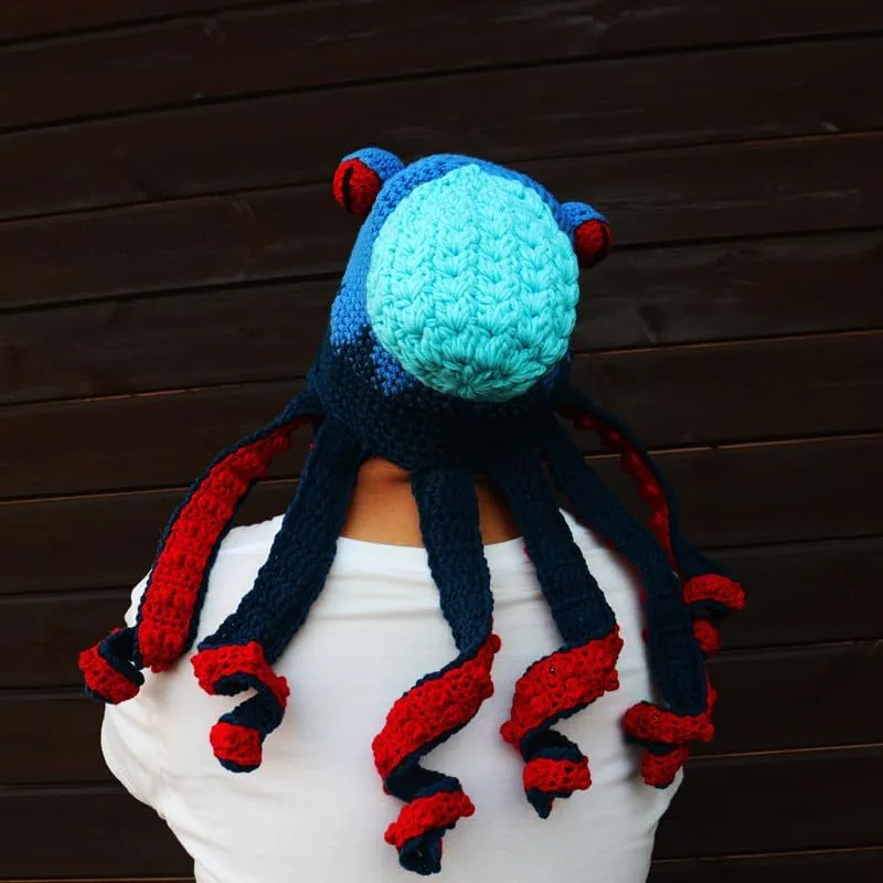Octopus Fish Hat Mushroom Hat Weird Stuff, Knitted Winter Hat, Octopus Squid Hat Octopus Costume Hat