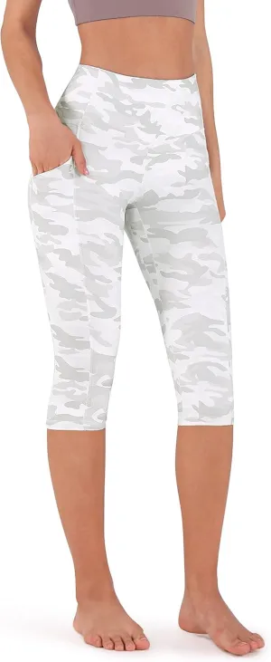 ODODOS Women's High Waisted Yoga Capris with Pockets, Tummy Control Non See Through Workout Athletic Running Capri Leggings