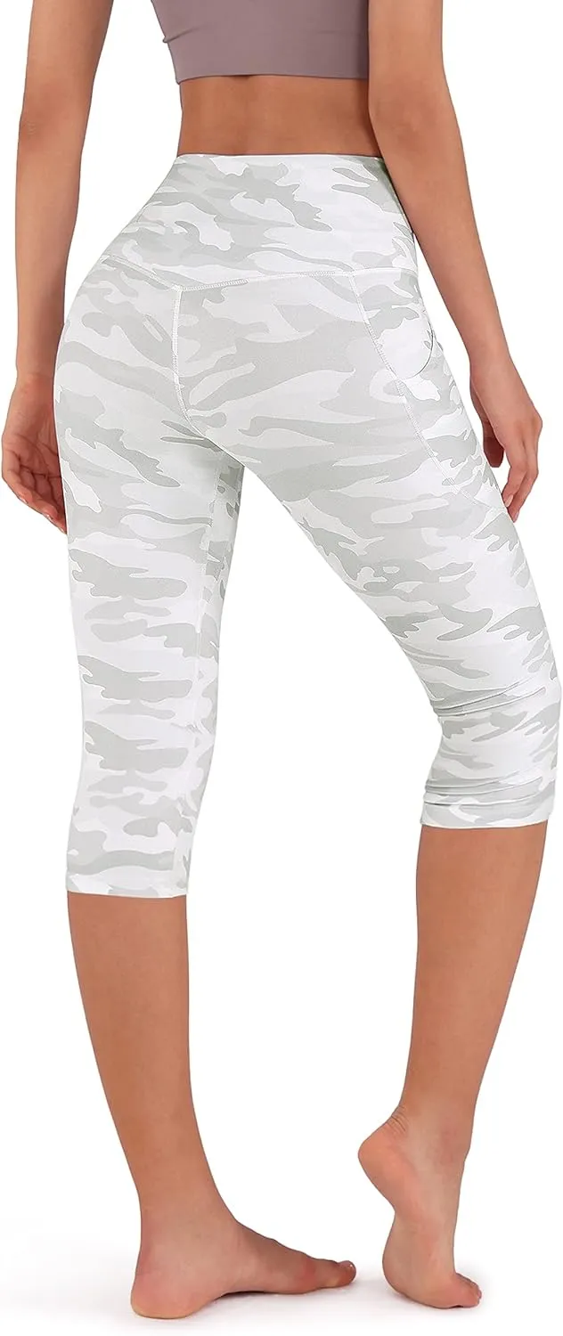 ODODOS Women's High Waisted Yoga Capris with Pockets, Tummy Control Non See Through Workout Athletic Running Capri Leggings