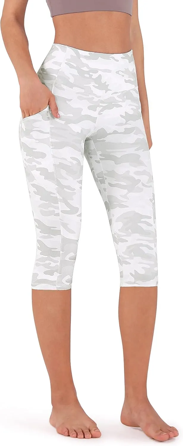 ODODOS Women's High Waisted Yoga Capris with Pockets, Tummy Control Non See Through Workout Athletic Running Capri Leggings