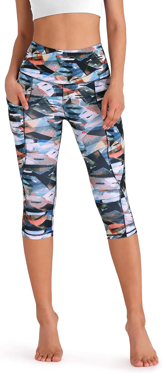 ODODOS Women's High Waisted Yoga Capris with Pockets, Tummy Control Non See Through Workout Athletic Running Capri Leggings