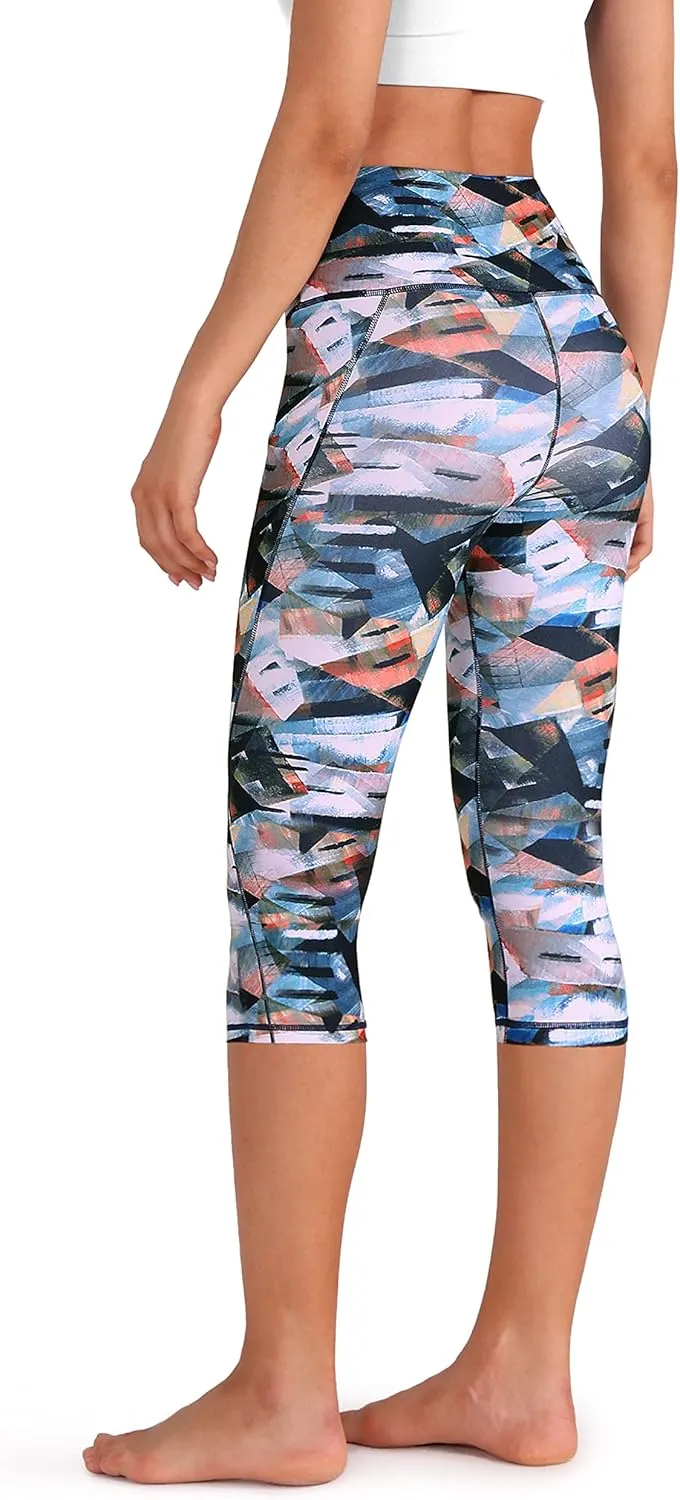 ODODOS Women's High Waisted Yoga Capris with Pockets, Tummy Control Non See Through Workout Athletic Running Capri Leggings