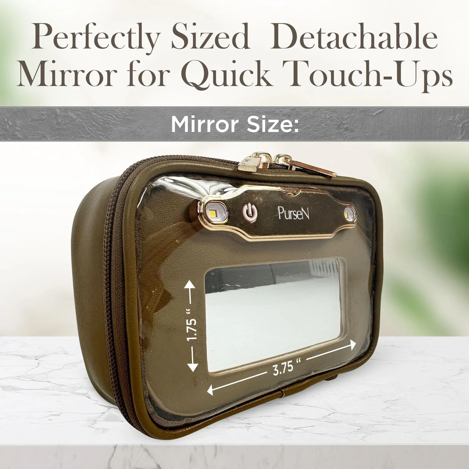 OFT 2024 LITTMINI Lighted Mirror Case - Small Makeup Bag with Detachable Mirror & Multiple Pouches for Organization - Vegan Leather, Mini Makeup Bag Ideal for Travel & Everyday Essentials (Camel)