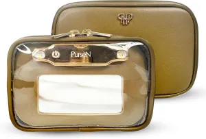 OFT 2024 LITTMINI Lighted Mirror Case - Small Makeup Bag with Detachable Mirror & Multiple Pouches for Organization - Vegan Leather, Mini Makeup Bag Ideal for Travel & Everyday Essentials (Camel)