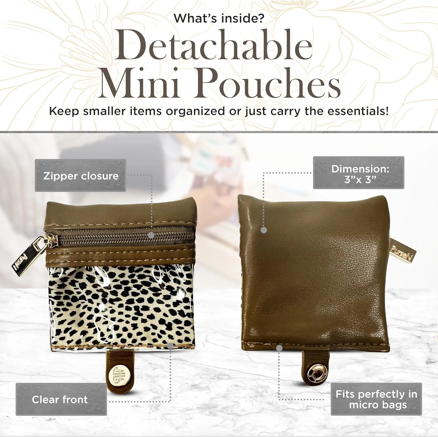 OFT 2024 LITTMINI Lighted Mirror Case - Small Makeup Bag with Detachable Mirror & Multiple Pouches for Organization - Vegan Leather, Mini Makeup Bag Ideal for Travel & Everyday Essentials (Camel)