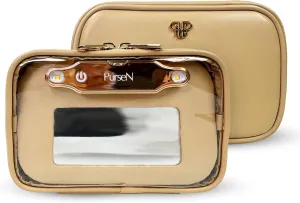 OFT 2024 LITTMINI Lighted Mirror Case - Small Makeup Bag with Detachable Mirror & Multiple Pouches for Organization - Vegan Leather, Mini Makeup Bag Ideal for Travel & Everyday Essentials (Nude)