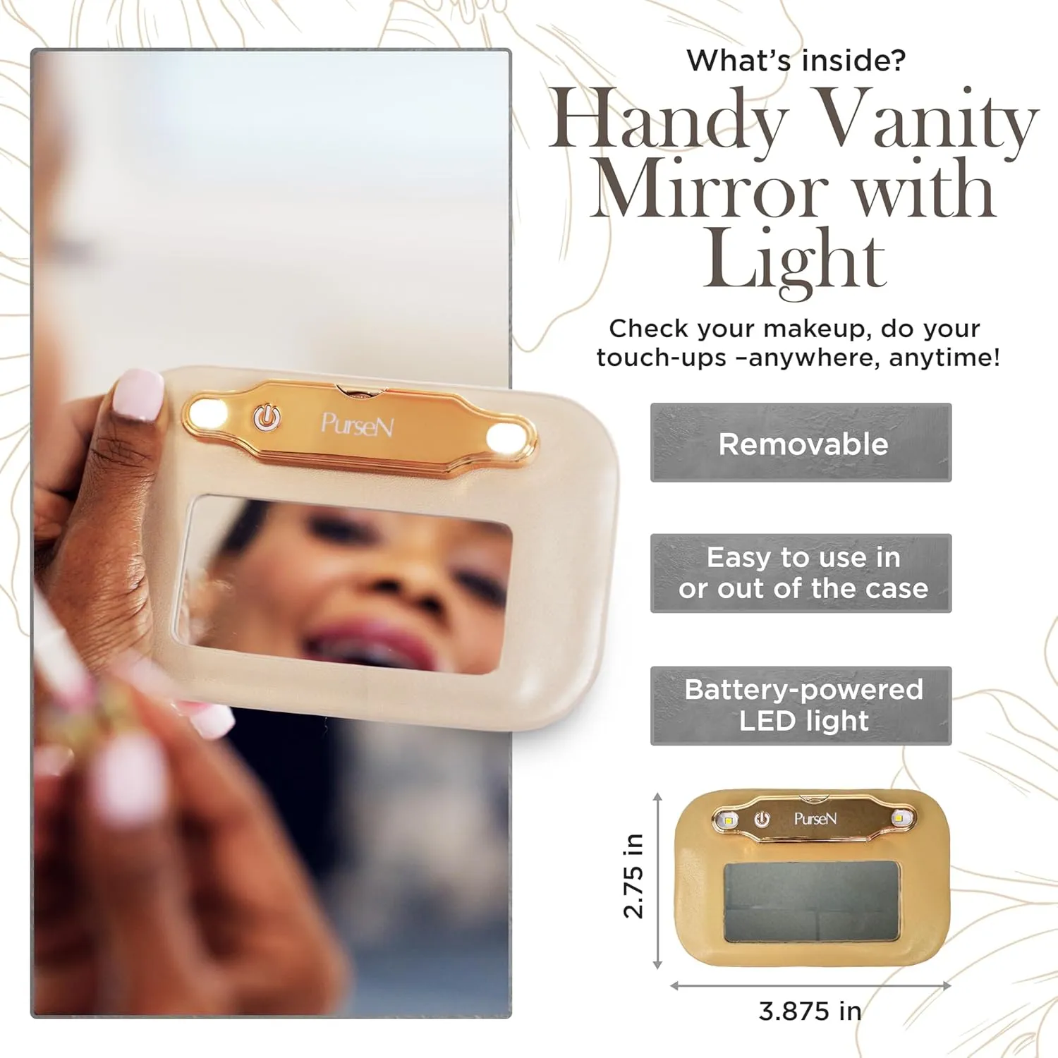 OFT 2024 LITTMINI Lighted Mirror Case - Small Makeup Bag with Detachable Mirror & Multiple Pouches for Organization - Vegan Leather, Mini Makeup Bag Ideal for Travel & Everyday Essentials (Nude)