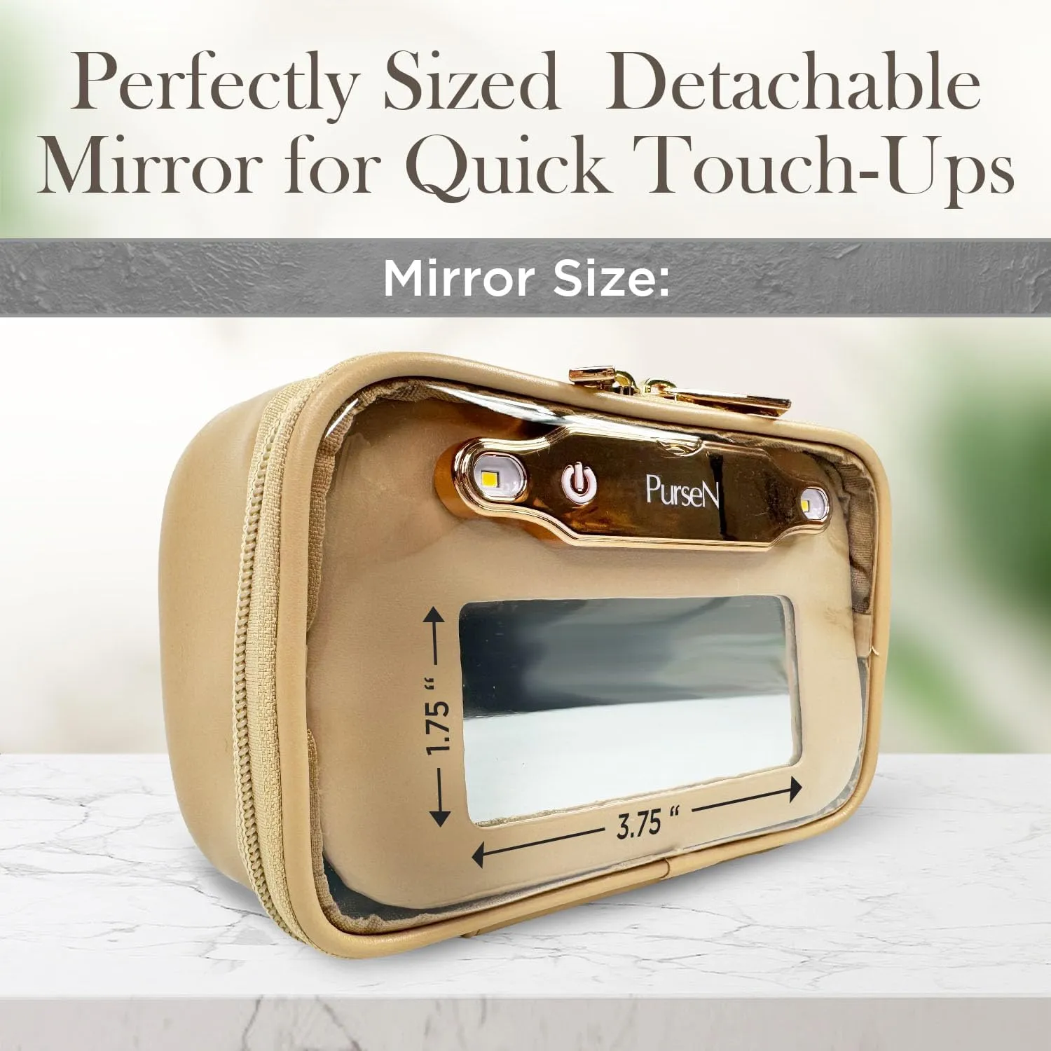 OFT 2024 LITTMINI Lighted Mirror Case - Small Makeup Bag with Detachable Mirror & Multiple Pouches for Organization - Vegan Leather, Mini Makeup Bag Ideal for Travel & Everyday Essentials (Nude)