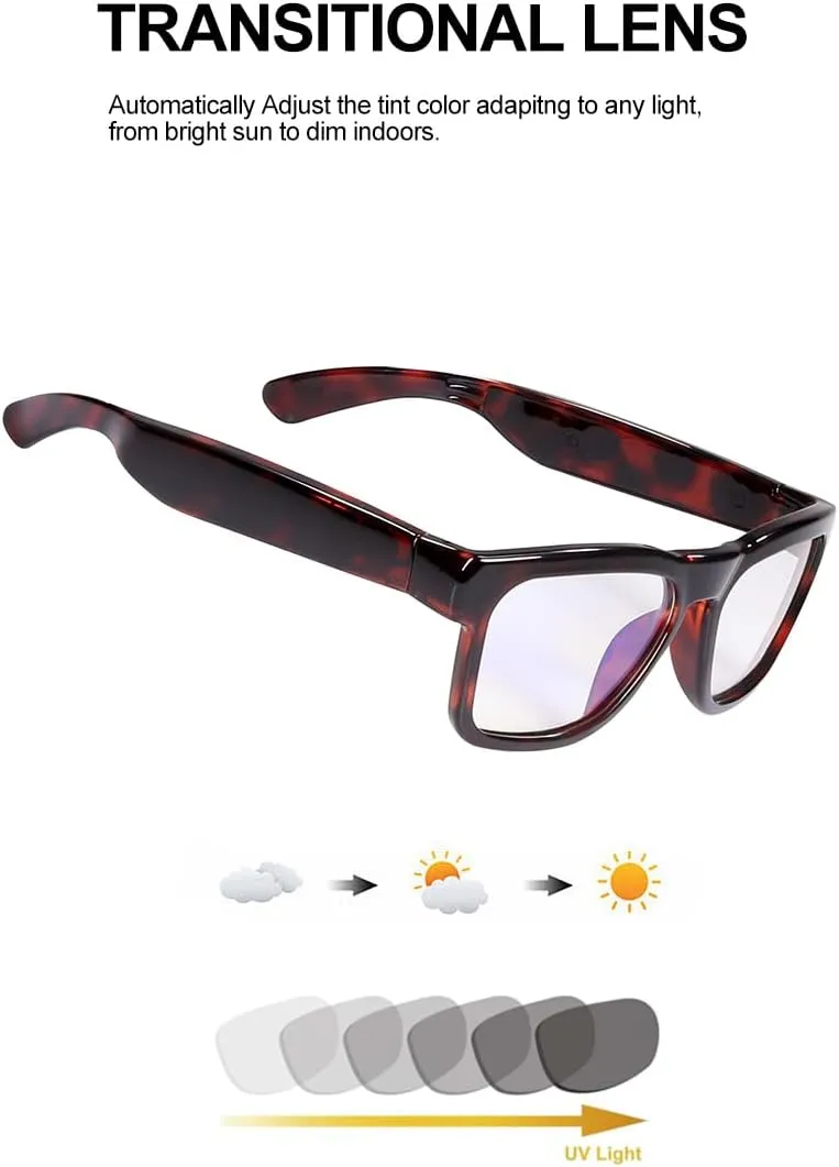 OhO Smart Glasses,Polarized Sunglasses with Bluetooth Speaker,Athletic/Outdoor UV Protection and Voice Control,Unisex(Transitional Blue Light Lens)