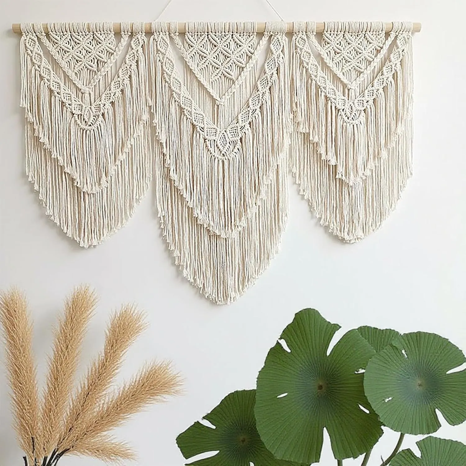oiikain Large Handmade Boho Macrame Wall Hanging Tapestry - Chic Bohemian Woven Home Decor art for Living Room, Bedroom, and Wedding Parties(Double Layer,43''*32'')