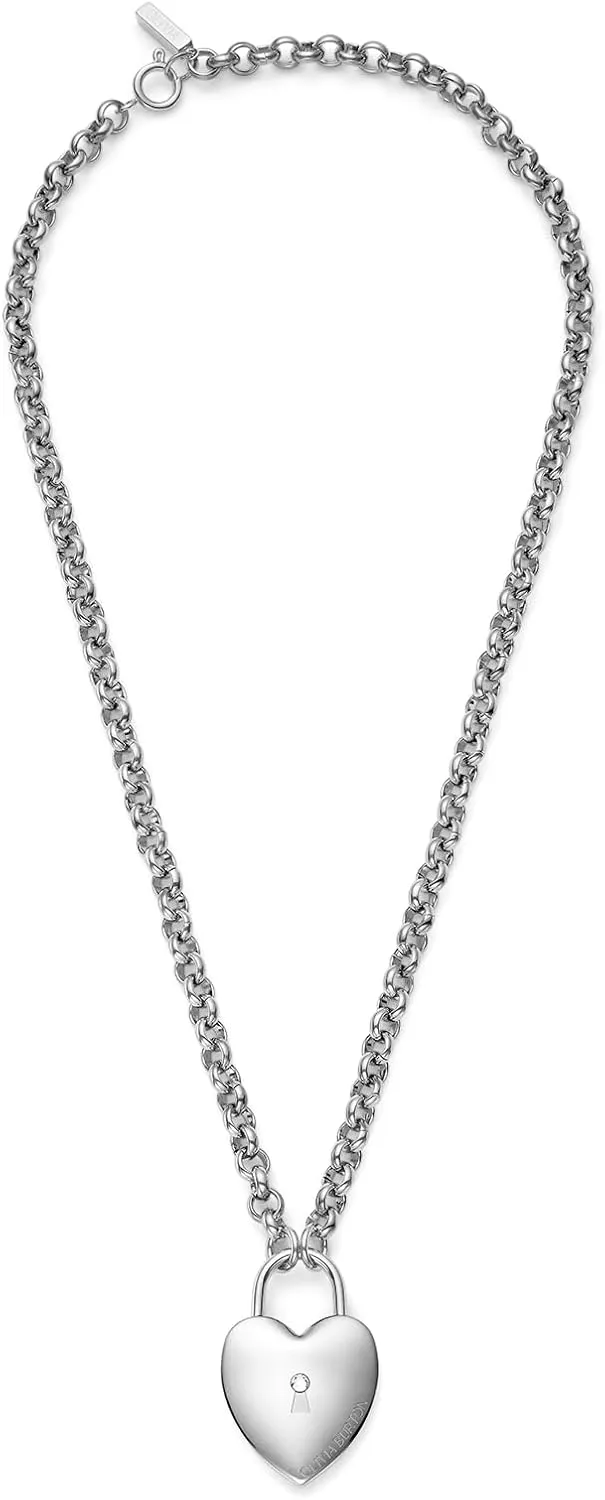 Olivia Burton Jewelry - Women's Classic Locked Heart Pendant Necklace - Stainless Steel, Hypoallergenic - Chunky Chain - Gift for Her