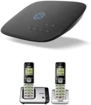 Ooma Telo Home Phone Service with VTech CS6719-2 DECT 6.0 Phone with Caller ID/Call Waiting, Silver/Black with 2 Cordless Handsets