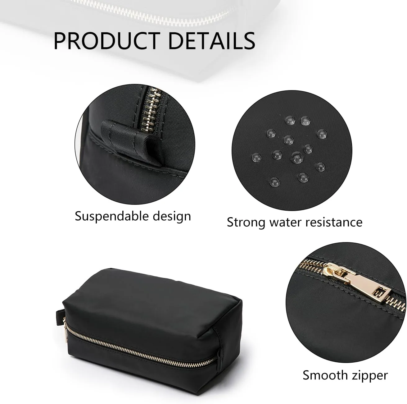 Organizer Bag Lightweight Cosmetic Bag with Ring Clasp Perfect Travel Makeup Bag for Women nylon Stand Up Design (Black/Nylon)