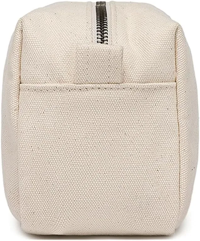 Organizer Bag -Lightweight Cosmetic Bag with Ring Clasp, Perfect Travel Makeup Bag for Women,nylon Stand Up Design (Beige/Canvas)