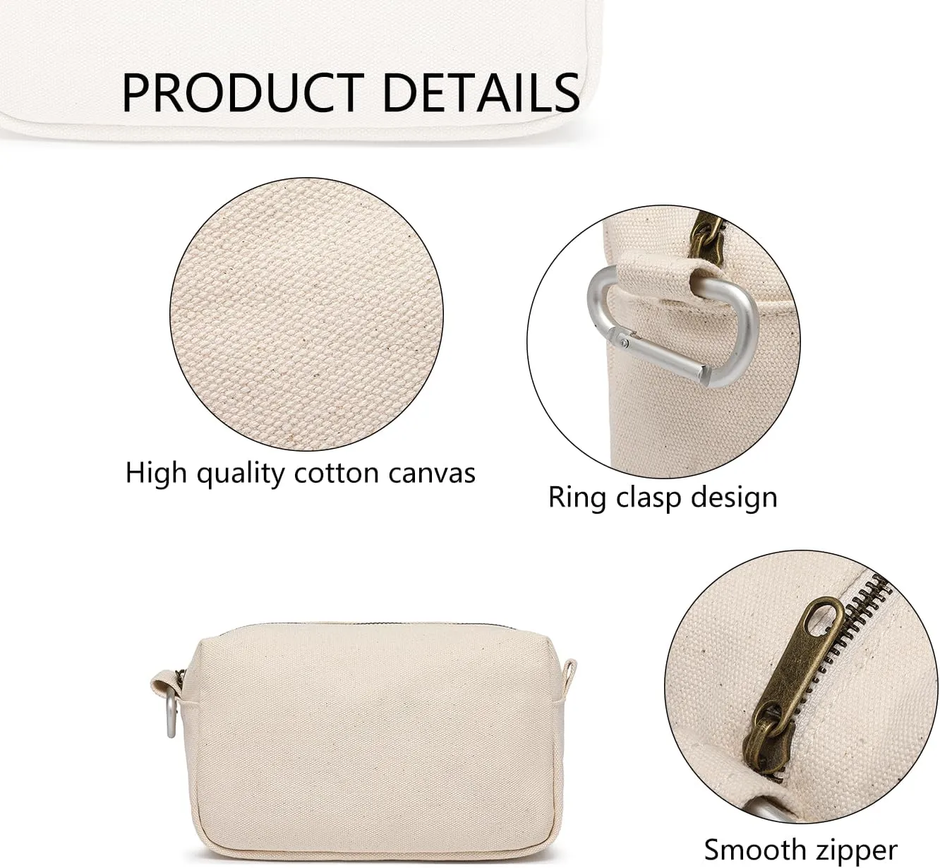 Organizer Bag -Lightweight Cosmetic Bag with Ring Clasp, Perfect Travel Makeup Bag for Women,nylon Stand Up Design (Beige/Canvas)