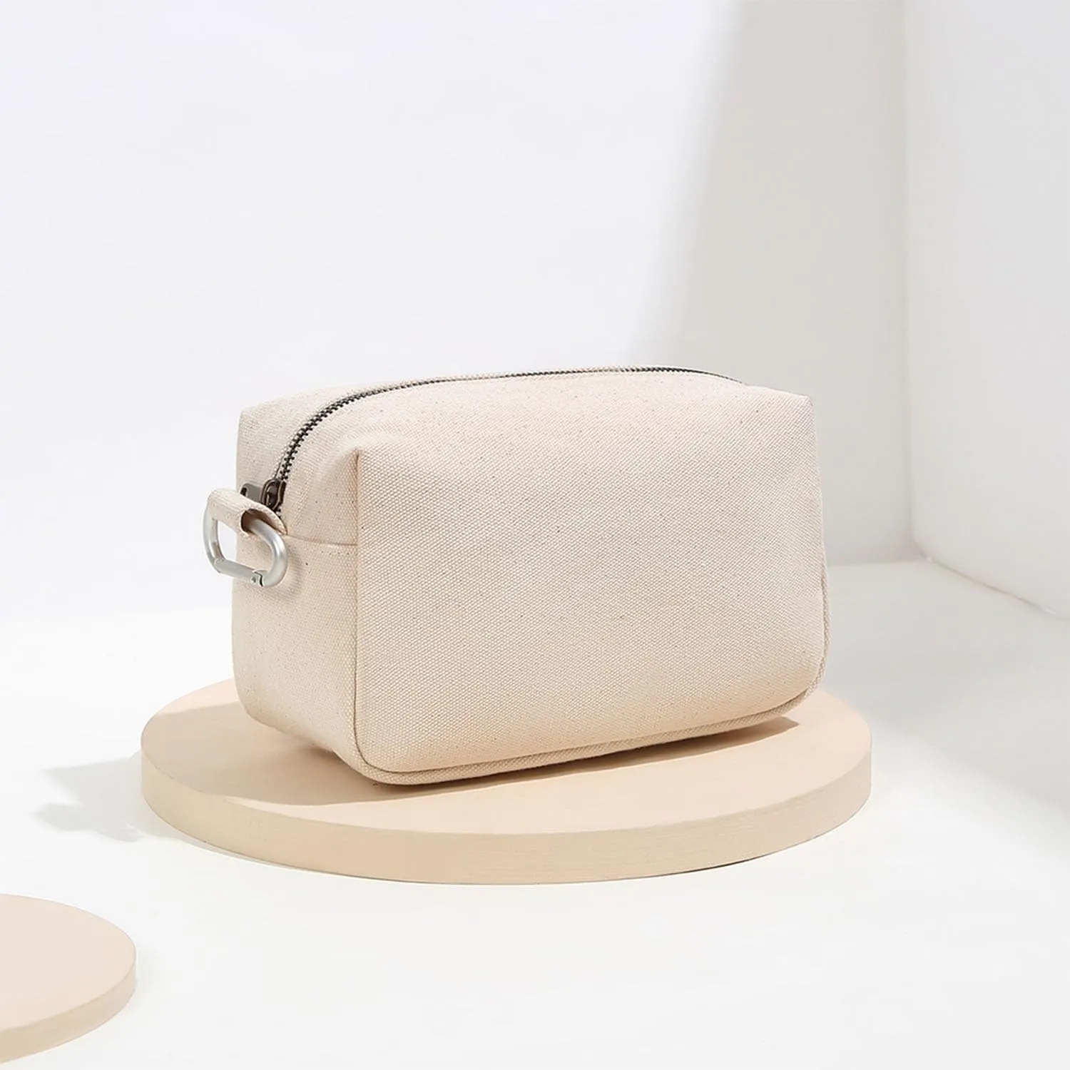 Organizer Bag -Lightweight Cosmetic Bag with Ring Clasp, Perfect Travel Makeup Bag for Women,nylon Stand Up Design (Beige/Canvas)