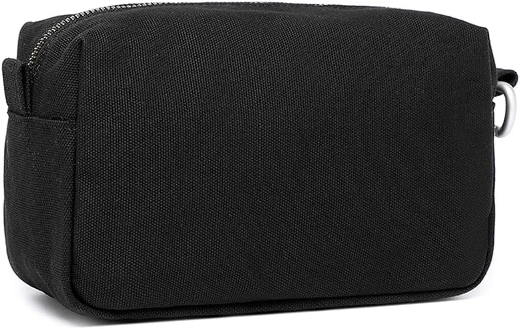 Organizer Bag -Lightweight Cosmetic Bag with Ring Clasp, Perfect Travel Makeup Bag for Women,nylon Stand Up Design (Black/Canvas)