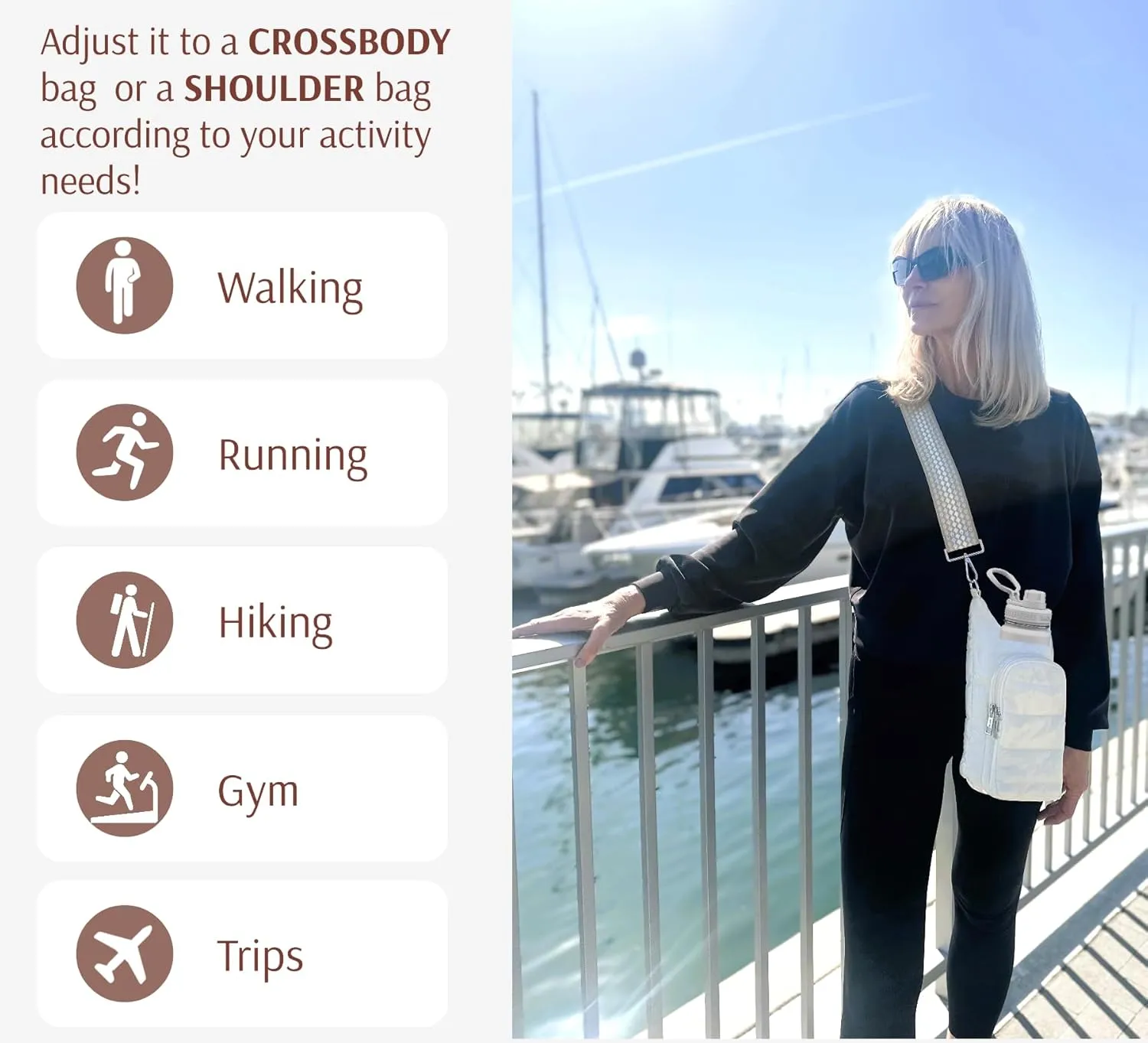Original Crossbody Water Bottle Holder Bag with Strap.Stylish Puffer Bag.Pockets for Phone & Accessories.BEST GIFT